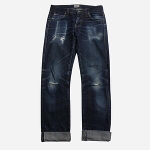 Mens Naked&Famous Skinny Guy Japanese Selvedge Dark Wash Grunge Distressed Jeans